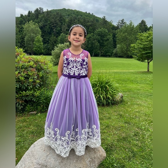 Flower Girl Lace Dress for Kids Wedding Bridesmaid/purple size 7/8 - Picture 1 of 12